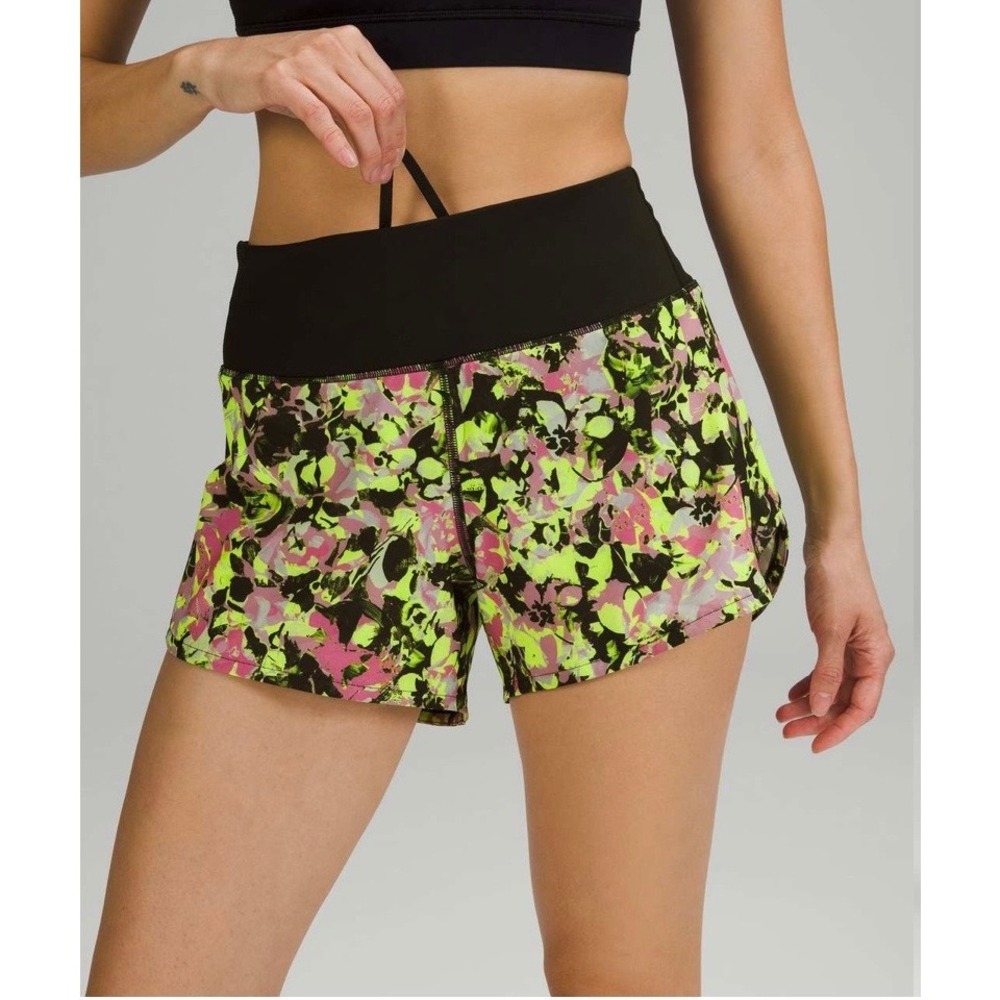 Lululemon Speed Up Mid-Rise Lined Inflected Highlight Yellow Multi/Black Sz 10